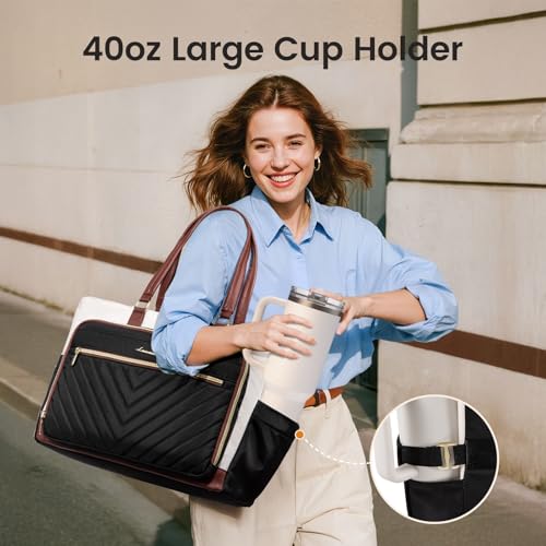 Teacher Tote Bag for Women, Work Laptop Bag Gift with Large Cup Holder