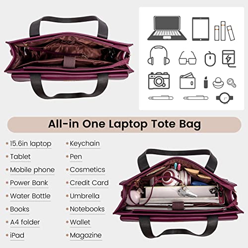Laptop Bag for Women 15.6 Inch Tote Work Professional Leather Computer Briefcase